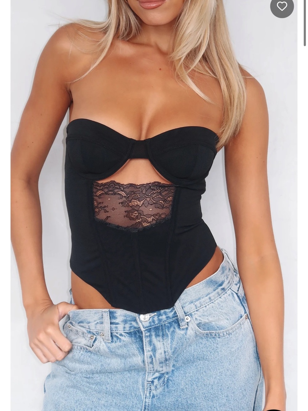 White Fox Boutique Black Strapless Lace-Panel Bustier Tank